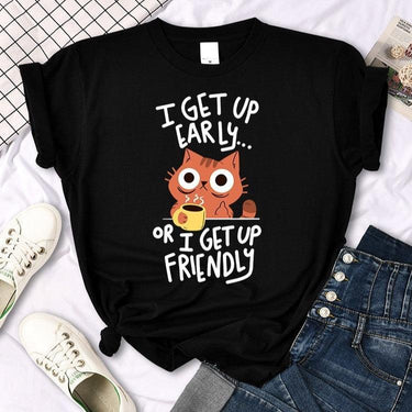 I Get Up Early... Or I Get Up Friendly Funny Cat Shirts T-Shirt KittyNook Cat Company
